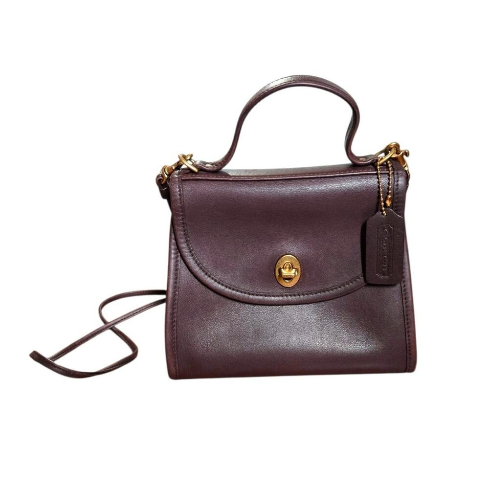 Vintage Coach Regina Bag Burgundy Dark Brown Leather Crossbody Top Handle Bag